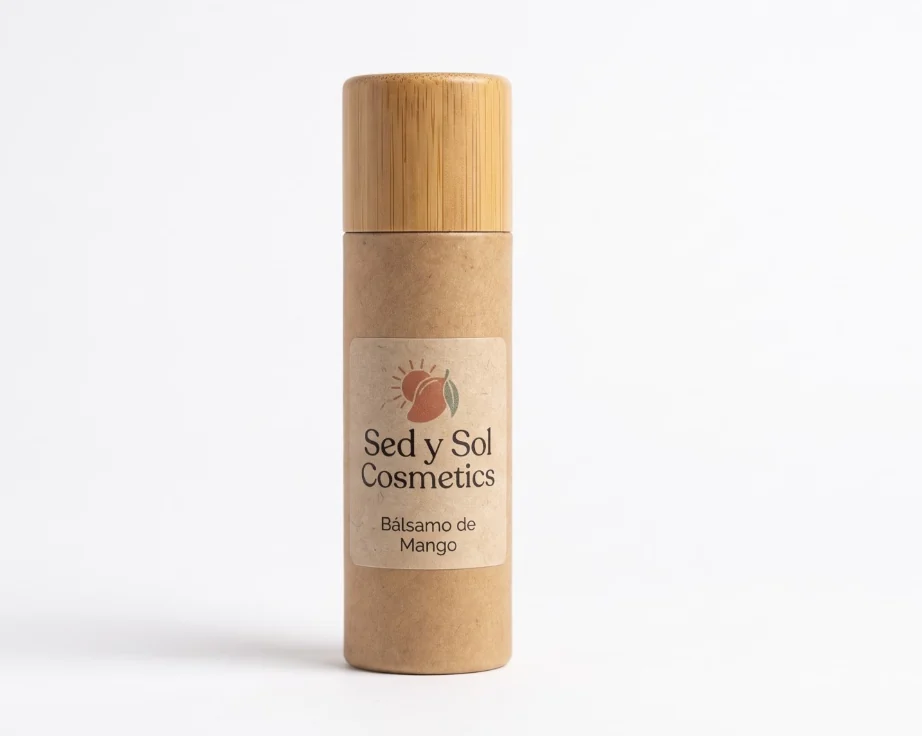 Bálsamo de Mango en barra de 4.5 g en tubo kraft push-up con tapa de bambú